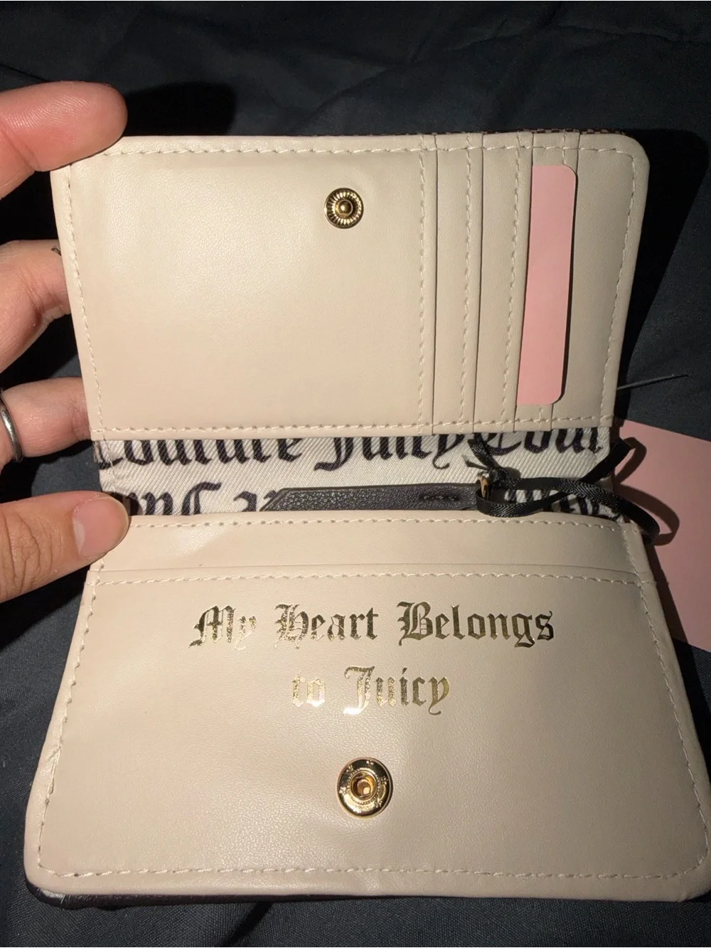 Juicy Couture Brown Monogram Canvas Wallet with Silver Script Logo